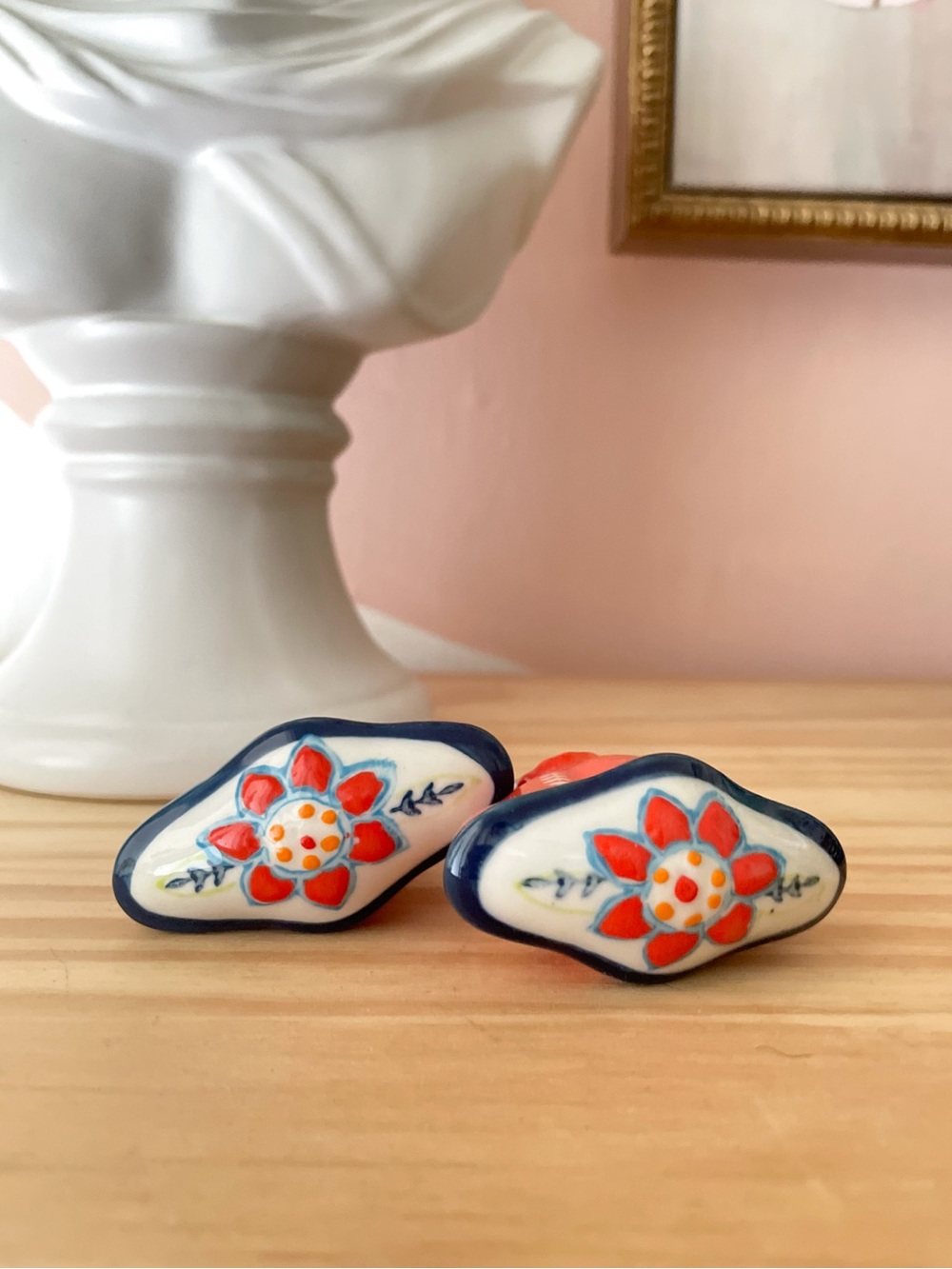 Handpainted Floral Ceramic Knobs Drawer Cabinet Pulls - blue, red, orange, white - Picture 3 of 13
